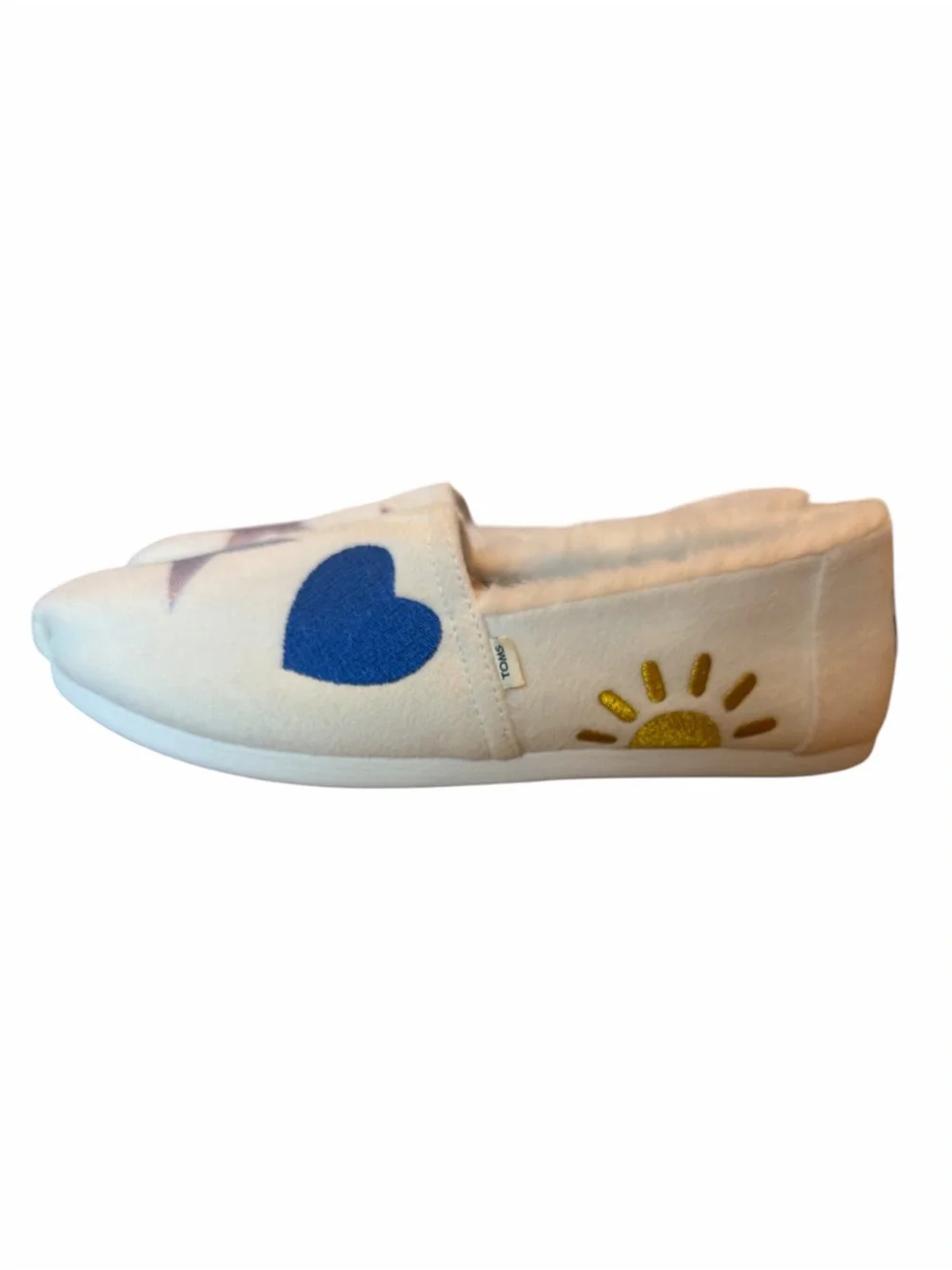 Artsy Celestial Indie TOMS Sun Moon Heart Slip-On Slippers size 8.5